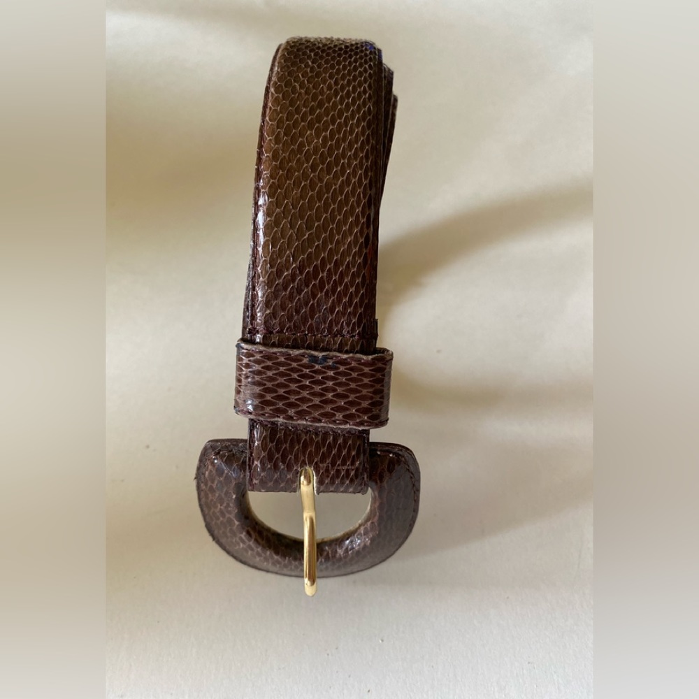 NWOT Lovely brown genuine snakeskin leather 1” width belt, Size: 30”-34”